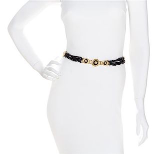 A Gianni Versace Black Patent and Multistrand Bead Belt, No size.