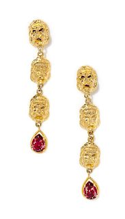 A Pair of Gianni Versace Theater Mask Drop Earclips, 4.75"- .75".