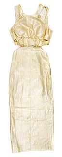 A Gianni Versace Gold Leather Cut Out Gown,
