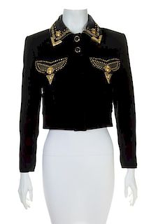 A Gianni Versace Black Cropped Jacket with Grommet Detail, Size 38.
