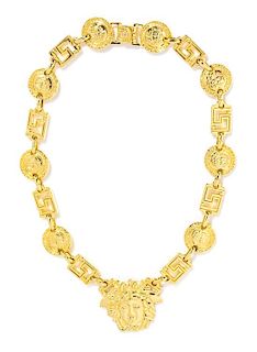 A Gianni Versace Greco Link Necklace with a Medusa Pendant, Length: 21.5"; Pendant: 1.5" x 1.75".