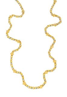 A Gianni Versace Blue Rhinestone and Medusa Link Necklace, Length: 45.25".