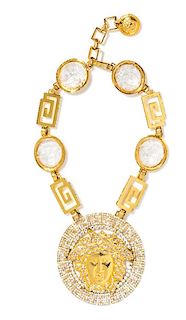 A Gianni Versace Runway Rhinestone Medallion Pendant Necklace, 17"- 20"; Pendant: 4" diameter.