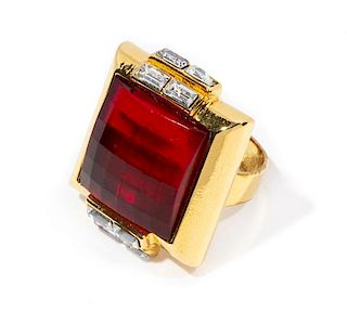 A Gianni Versace Red Square Cocktail Ring, Approximate (adjustable) size 6.5.