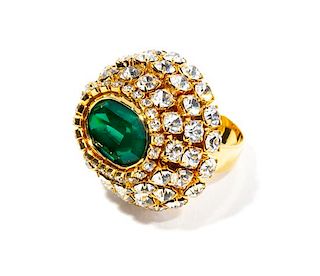 A Gianni Versace Rhinestone Dome Ring, Approximate (adjustable) size 7.