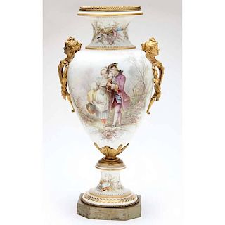 A French Sevres Style Porcelain and Gilt Bronze Palace Vase