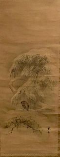 Japanese Scroll of a Raven in Winter