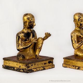 Pair of Gilded Bronze Attendees, Thailand, 18/19th