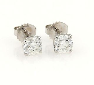 NEW Round Cut Diamonds 14k White Gold Stud Earring