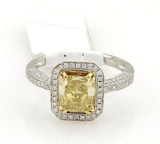 Radiant Cut Fancy Intense Yellow Diamond 18k Ring