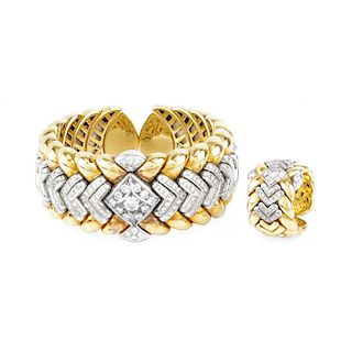 Vintage 18K Gold & Diamond Bracelet and Ring