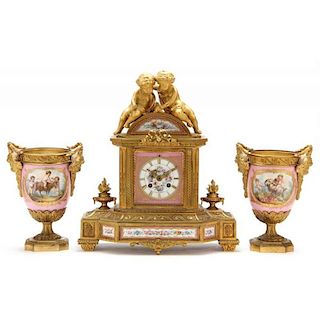 Japy Freres Louis XVI Style Clock Garniture Set
