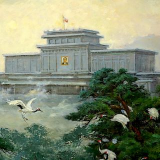 20th C. Chinese School Oil On Canvas, Tiananmen