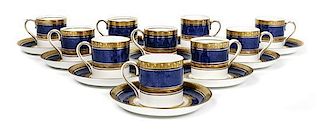 A Set of Twelve Crown Staffordshire Porcelain Teacups and Saucers, Height of teacup 2 1/4 inches.