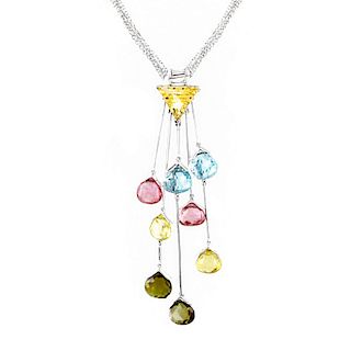 Contemporary Multi Gemstone and 18K Gold Necklace