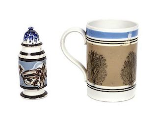An English Mocha Ware Tankard, Height of first 5 inches.