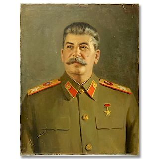 Vintage Oil On Canvas, Portrait Of Joseph Stalin