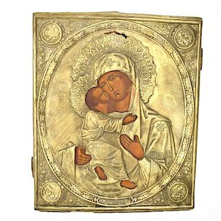 19/20th Century Russian Icon Depicting Madonna