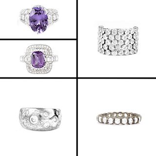 Five (5) Sterling, Cz And Gemstone Fashion Rings.