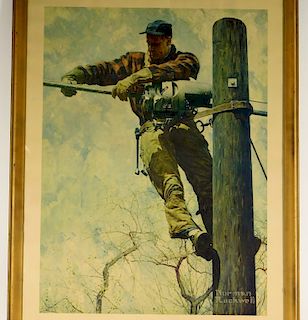 Norman Rockwell AT&T Telephone Lineman Frame Print