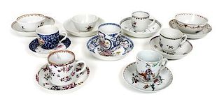 A Collection of Nine Chinese Export Tea Cup and Saucer Sets, Diameter of largest saucer 6 inches.