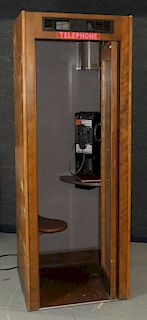 Vintage Veneer Rotary Pay Phone Telephone Booth