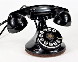 Black Rotary Cradle Round Base Desk Telephone
