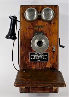 ID'd Black Point RI Oak Wall Mounted Telephone