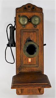 C.1905 Kellog Oak Wall Mounted Telephone