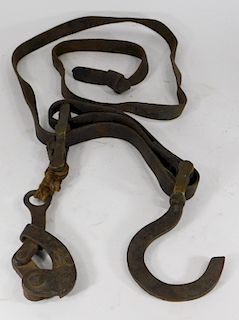 C.1915 Brass Leather Come Along Cable Pulling Tool