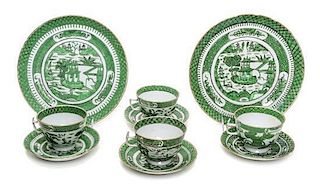 A Collection of Chinese Export Green Fitzhugh Style Porcelain Table Articles, Diameter of plate 9 3/4 inches.