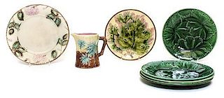 A Collection of Majolica Articles, Diameter of first 8 3/4 inches.