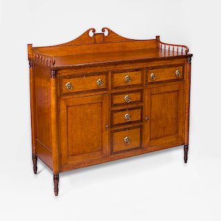 Federal Tiger Maple and Mahogany Sideboard, New England