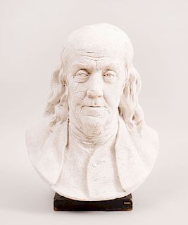 White Painted Plaster Bust of Benjamin Franklin, After Jean-Antoine Houdon (1741-1828)