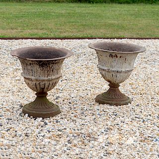 Pair of Cast-Iron Campagna Form Urns