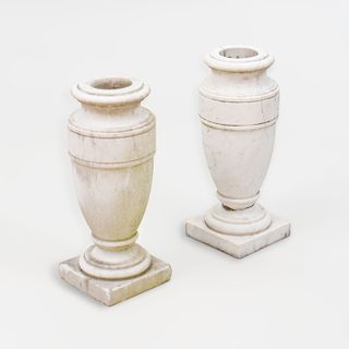 Pair of Marble Baluster Form Urns