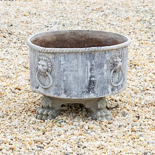 Circular Lead Planter with Four Lion Mask Ring Handles
