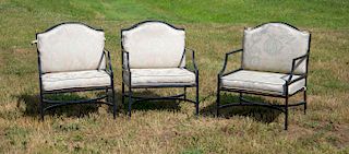 Three Painted Metal Outdoor Armchairs