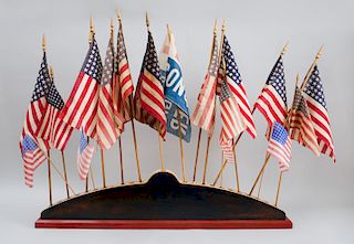 Painted Wood Flag Display Base with Eighteen Flags