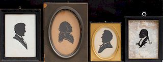 Two Lithographic Silhouette Profiles of Abraham Lincoln, a Cut-Out of George Washington, and a Reverse Glass Bust of Washington