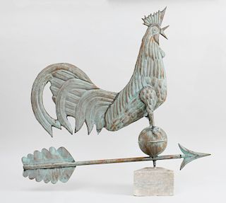 American Hollow-Cast Copper Rooster-Form Weathervane