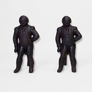 Pair of American Cast-Iron Andirons in the Form of George Washington