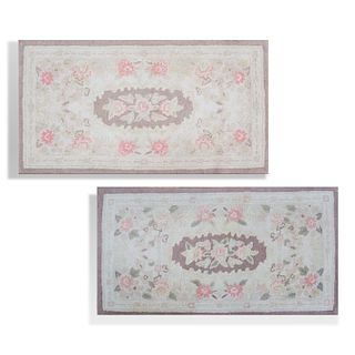 Assembled Pair of American Floral Hooked Rugs
