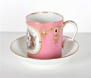 A Sèvres Style Porcelain Jeweled Cup, Height of first 2 7/8 inches.