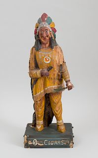 American Metal-Mounted Carved and Painted Wood Small Cigar Store Native American