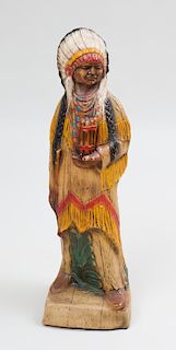 American Painted Hollow-Cast Celluloid Cigar Store Native American Figure Holding a Cigar