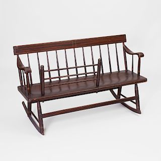American Faux Rosewood Grained Spindle-Back Rocking Bench