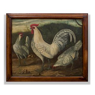 English School: A Cock and Two Chickens in a Farmyard