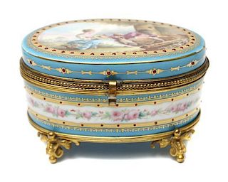 A Sévres Style Gilt Metal Mounted Porcelain Table Casket, Width 5 inches.