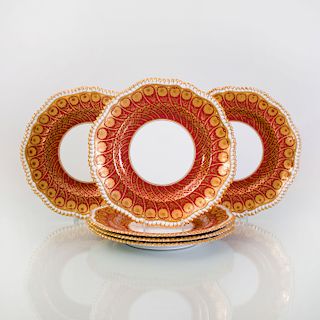 Set of Twelve Copeland Ruby Ground 'Jeweled' Porcelain Plates